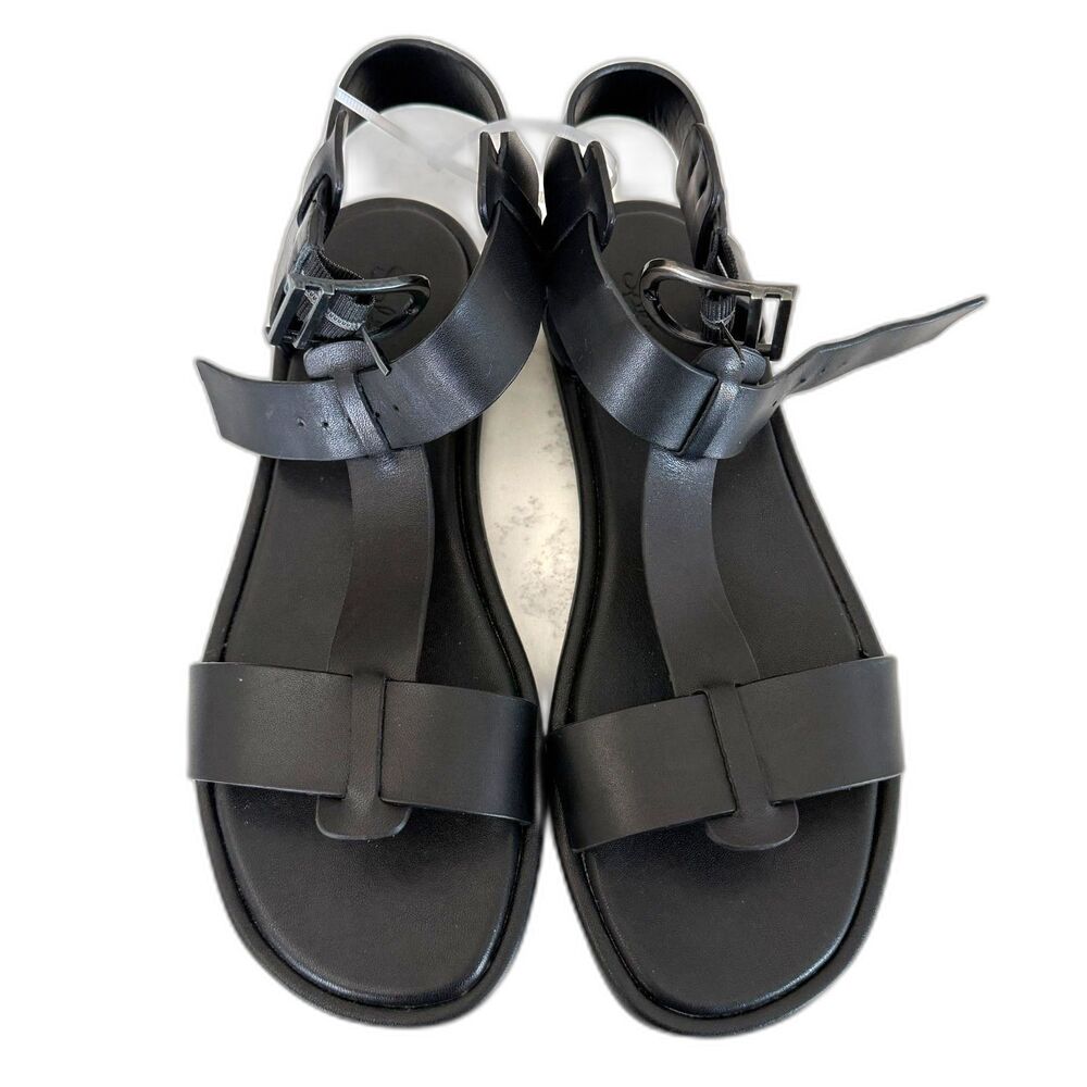Splendid Fausta Black Leather Sandals | Size 8.5 | Cut-Out Strap + Buckle